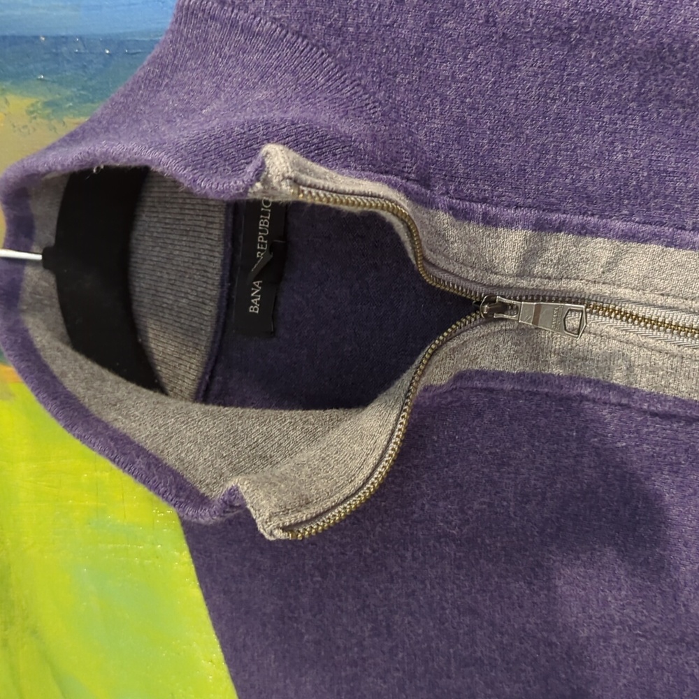 Banana Republic zip collar color block cotton sweater purple mens medium